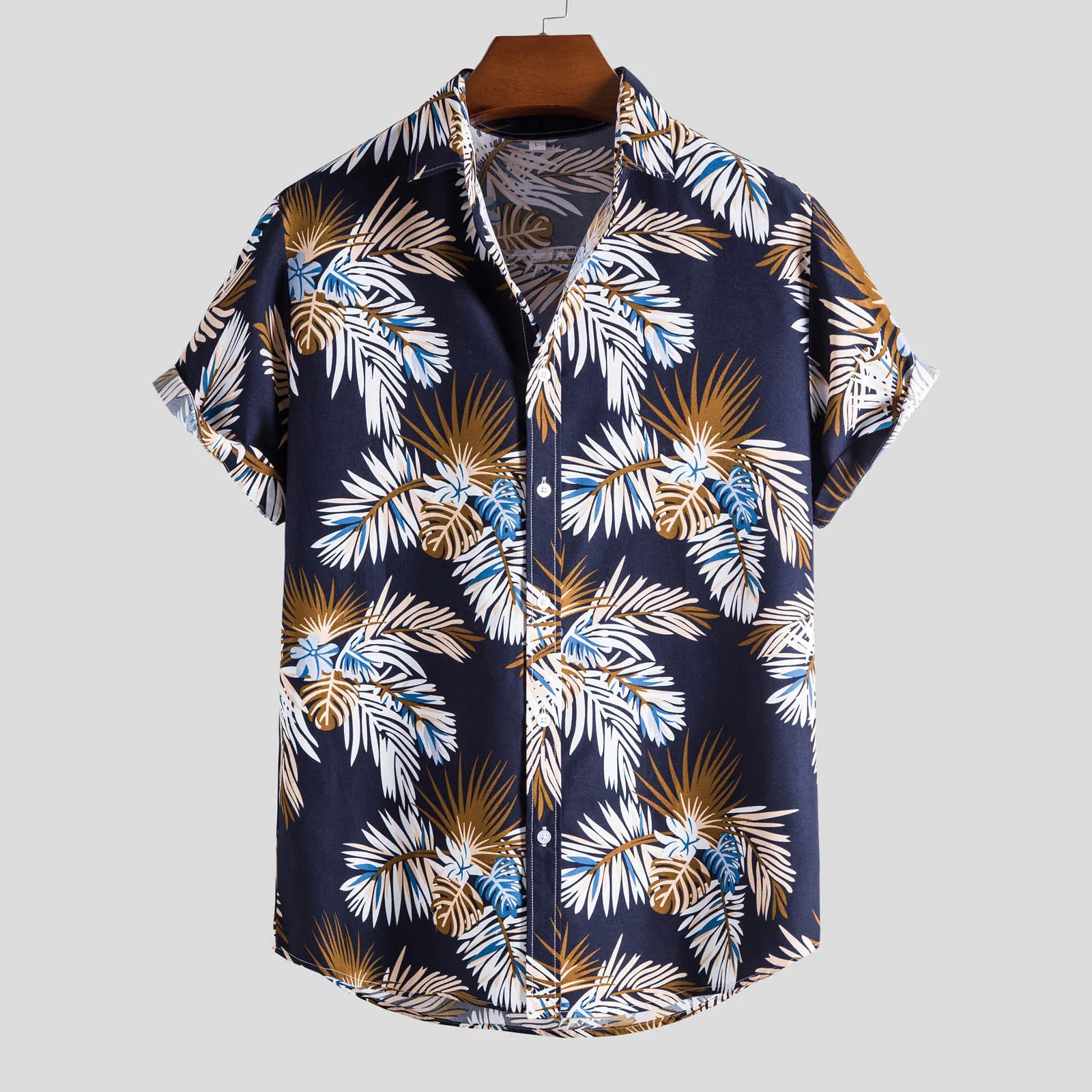 

Men's Vintage Printed Shirts Summer Daily Casual Pockets Short Sleeve Top Shirts Button Turn-down Collar Male Tops Chemise Homme
