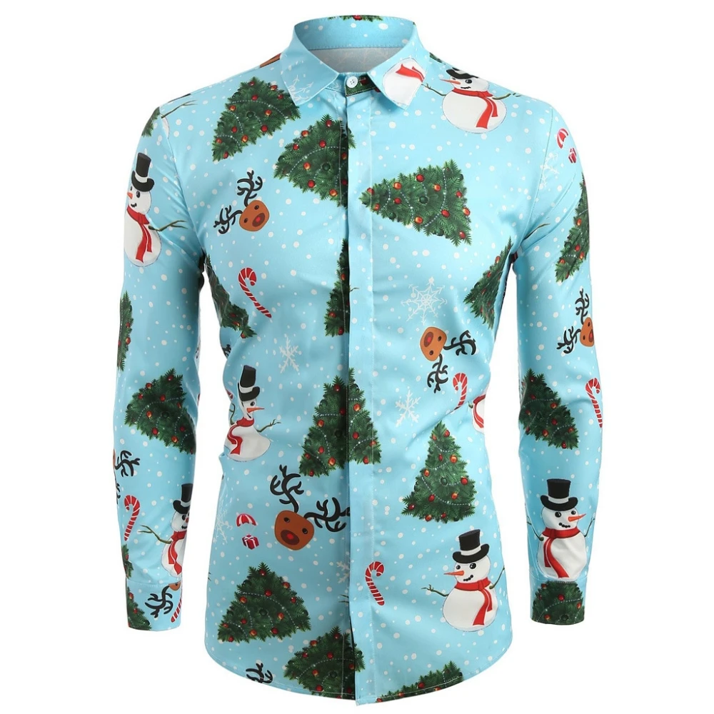 Для мужчин рубашка снежинки Рождественская Печать оленей Повседневное с длинным