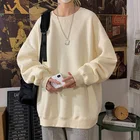 Мужская однотонная Толстовка в стиле Харадзюку, пуловер оверсайз с круглым вырезом и длинными рукавами, повседневный базовый топ из бархата, уличная одежда, осень 2021