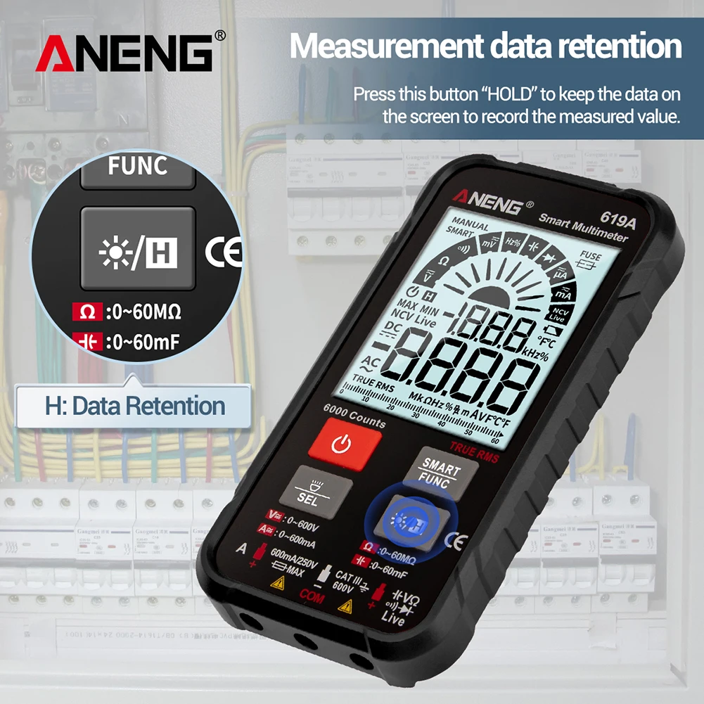 

ANENG 619A 6000 COUNTS True RMS LCD Smart Multimeter Tester for Home Electronic Tester Meter Capacitance Meter
