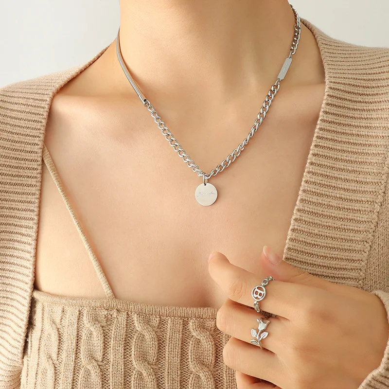 Ожерелье в стиле панк с круглыми буквами для женщин кулон виде иконы цепочка из