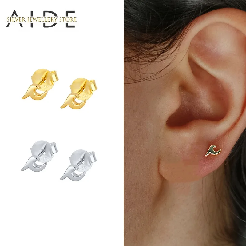 

AIDE Fashion Wave/Fish Tail Stud Earrings For Women Minimalism Glossy Piercing 925 Sterling Silver Earings Fine Jewelry brincos