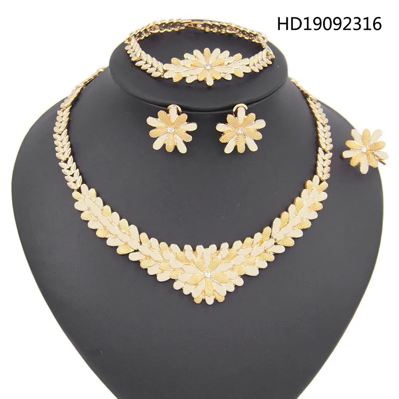

Yulaili 2019 Women Luxury Nigerian Wedding Bridal Jewelry Sets African Flower Shape Gold Color Necklace Earrings Bracelet Ring