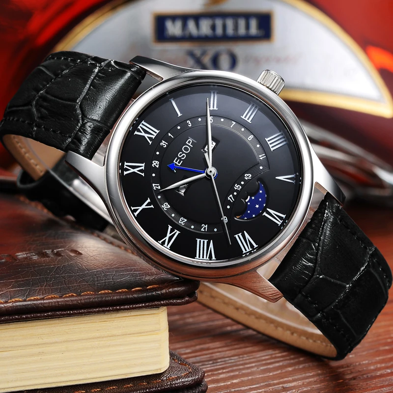 Мужские кварцевые наручные часы Aesop водонепроницаемые из нержавеющей стали с