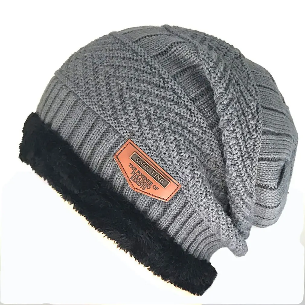 Мужская вязаная шапка Зимняя шерстяная с бархатным утеплителем Уличная теплая