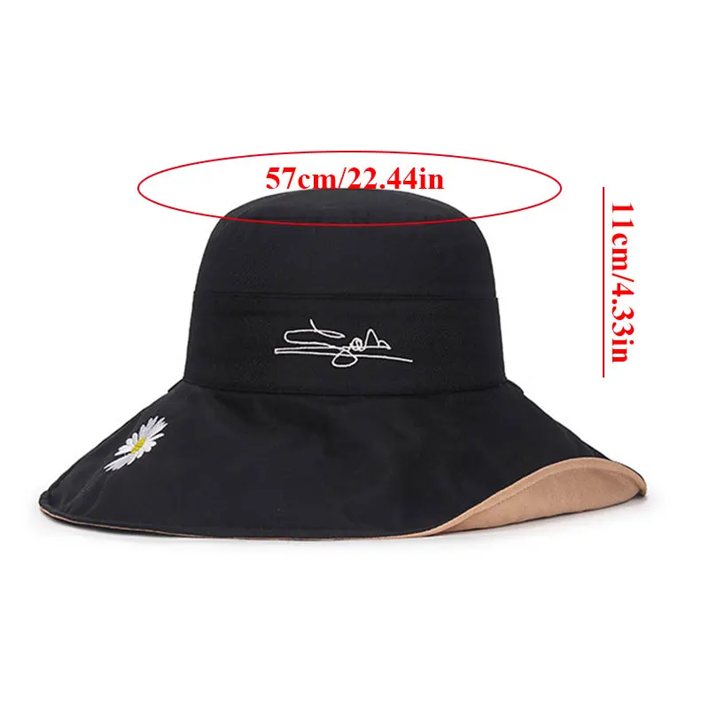 

Fashion Casual Sun Bucket Hat Summer Women's Wide Brim Foldable Anti-UV Flat Fisherman Cap Fashion Small Daisy Big Brimmed Hat