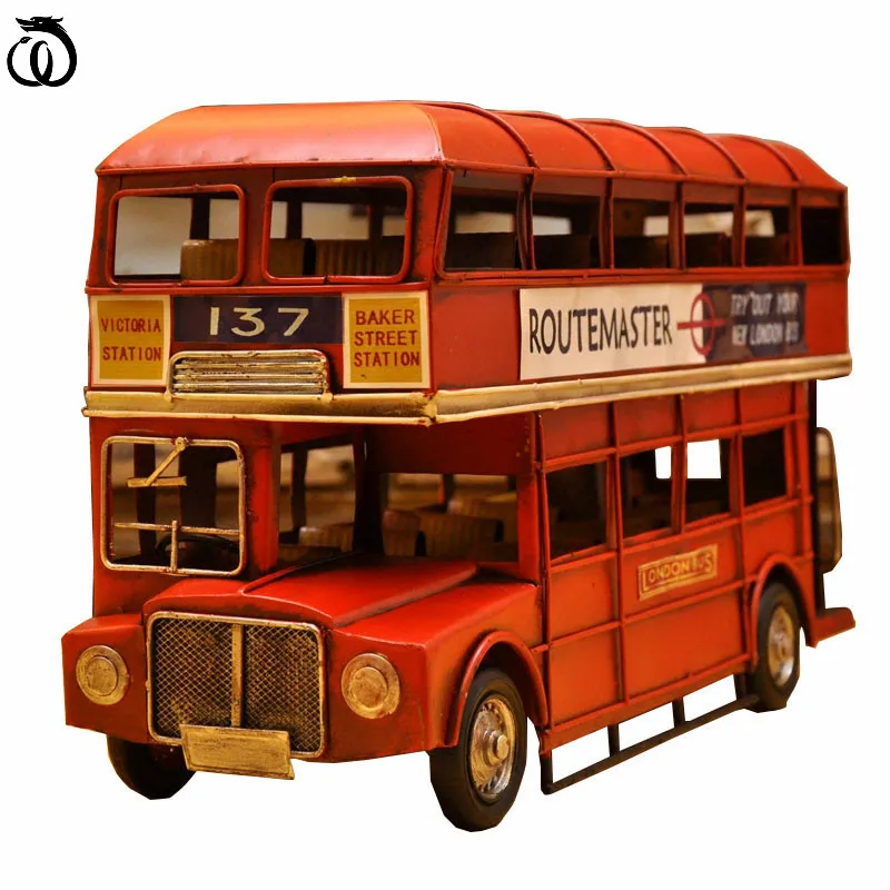 

Car Statue Retro Double Decker Bus Art Sculpture Decoration Refinement Iron Craft Home Decor Desktop Props Scene Birthday Gift