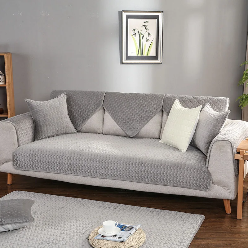 Чехлы для диванов гостиной серый цвет плюшевая диванная подушка чехол дивана