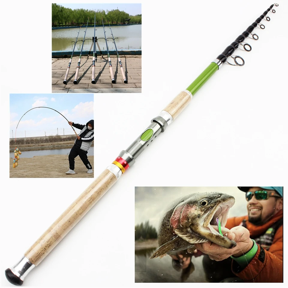NEW 2.1m 2.4m 2.7m 3.0m 3.6m Telescopic Fishing Rod carbon wooden handle Spinning Rod Extra heavy carp fishing pole sea Tackle