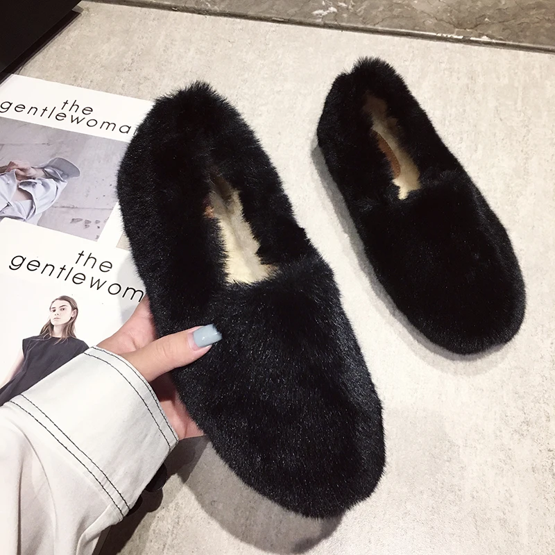 Мокасины женские из искусственного меха домашняя обувь плюшевые меховые лоферы