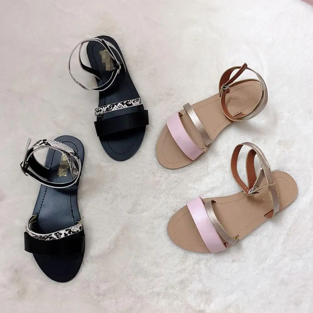 

Women Sandals Retro Fashion Summer Women Shoes Snakeskin Summer Casual Beach Buckle Sandals Ladies Straps Print Shoes Sanda L9J1
