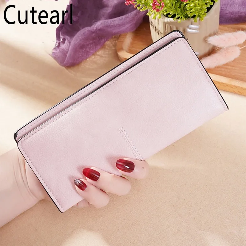 

Женский Винтажный Длинный кошелек из мягкой кожи с простой застежкой, повседневный держатель для карт, Женский высококачественный однотон...