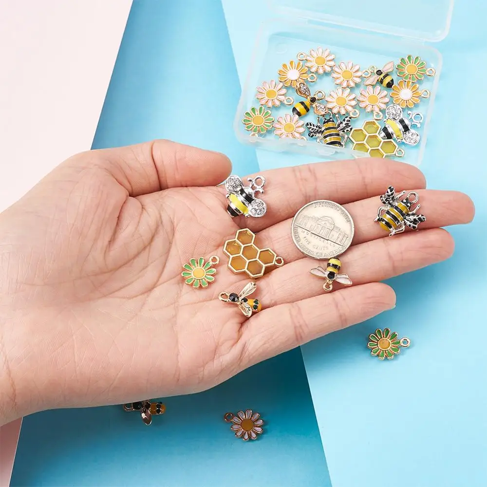 

pandahall 28pcs/box Alloy Enamel Pendants for Jewelry Making DIY With Bees & Daisy & Honeycomb