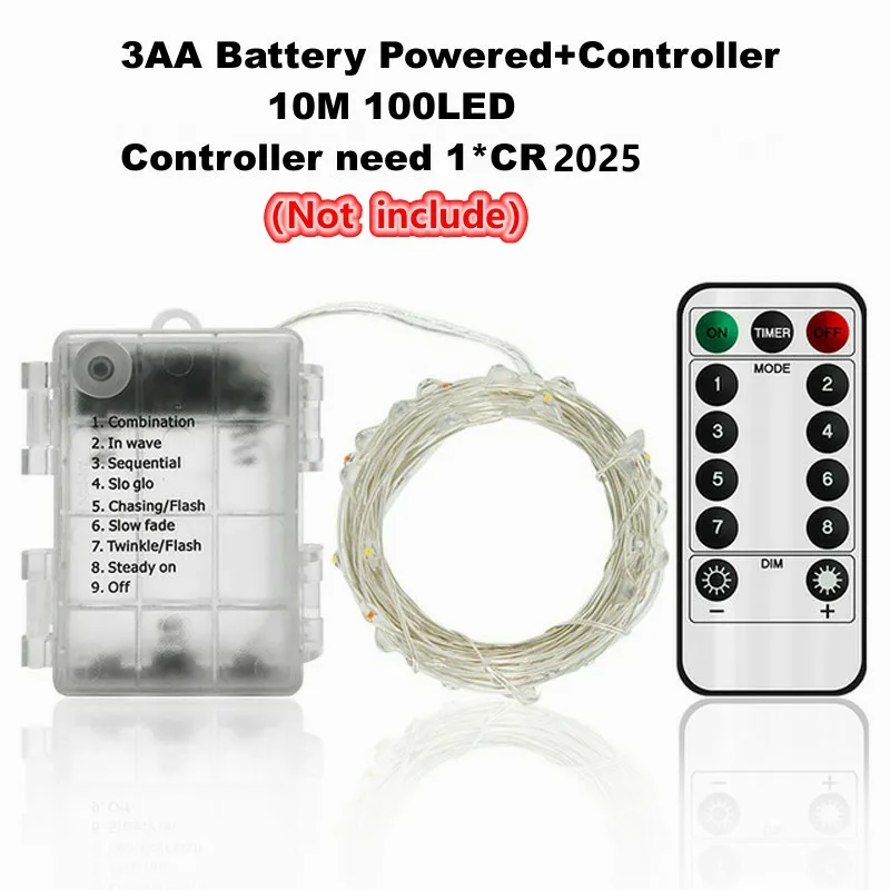 10M Battery 8Modes 1-10 м светодиодный строка светильник Медный провод праздничный светильник ing Фея светильник гирлянда Батарея операции для Рождественская елка Свадебная вечеринка Декор - Испускаемый цвет: 10M Battery 8Modes