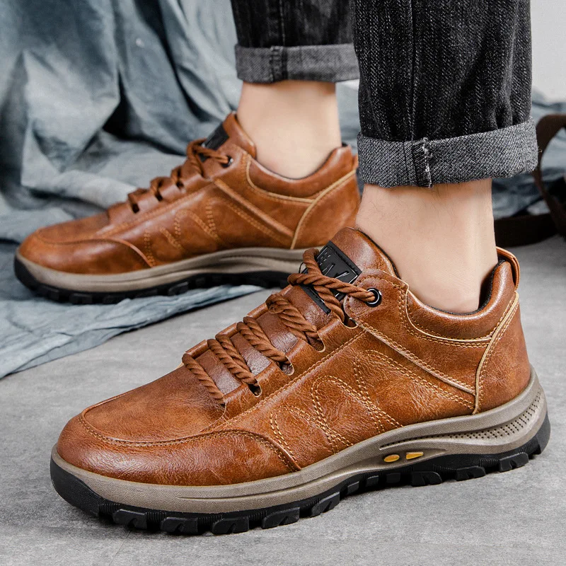 

Мужские кожаные кроссовки, однотонная модная Уличная обувь в стиле ретро, повседневные удобные, на платформе, для походов