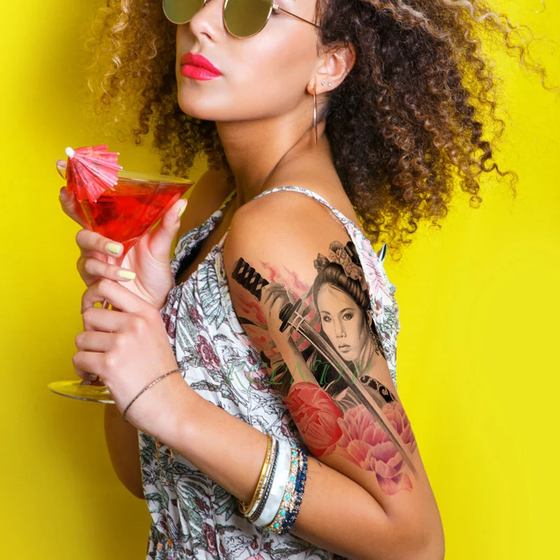 Водостойкая Временная тату-наклейка нож для девочки цветок розы поддельные тату