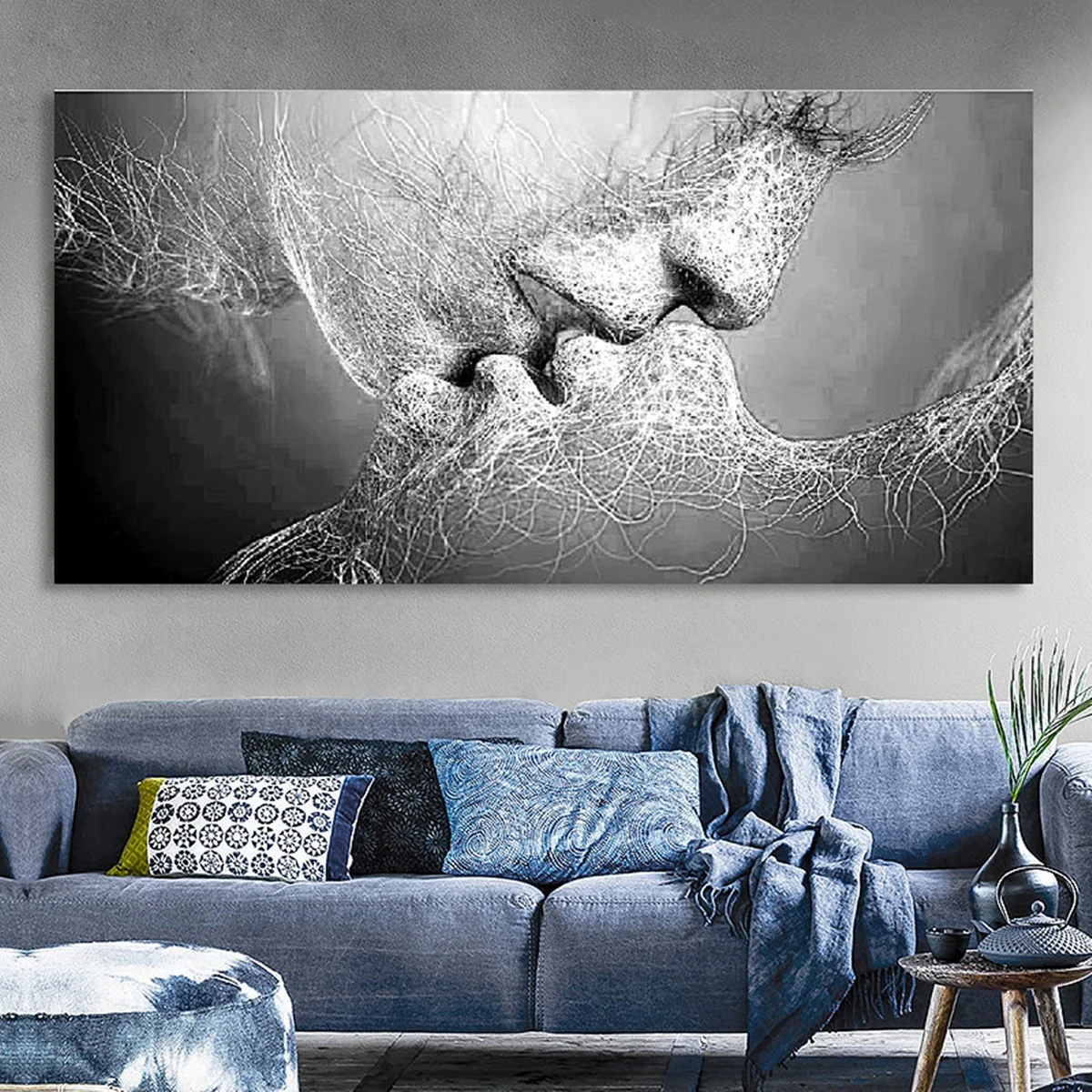 

Black and White Love Kiss Abstract Art Posters Painting Wall Art Picture Print Home Decor Perfect Romantic Gift Room Aesthetic