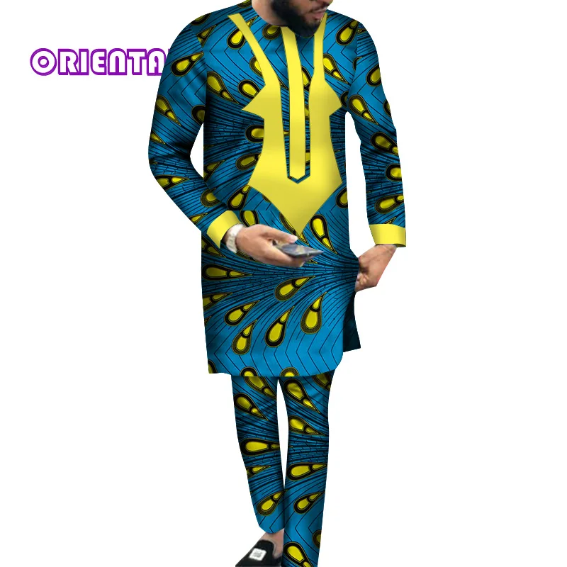 Африканская одежда для мужчин с длинным рукавом Дашики рубашка и брюки
