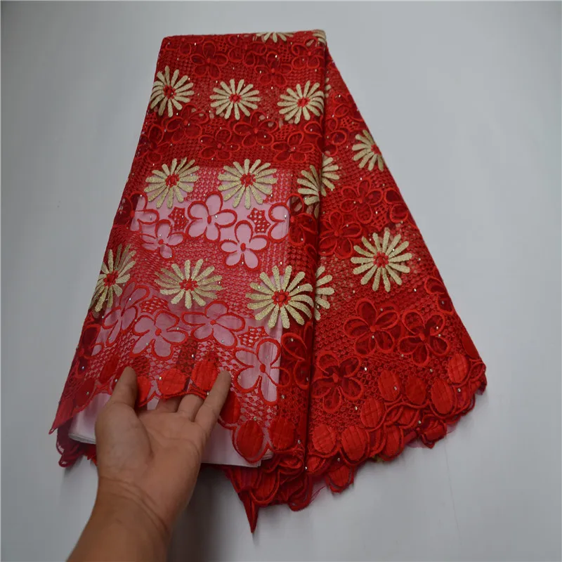 Новое поступление нигерийские красные и золотые кружевные ткани