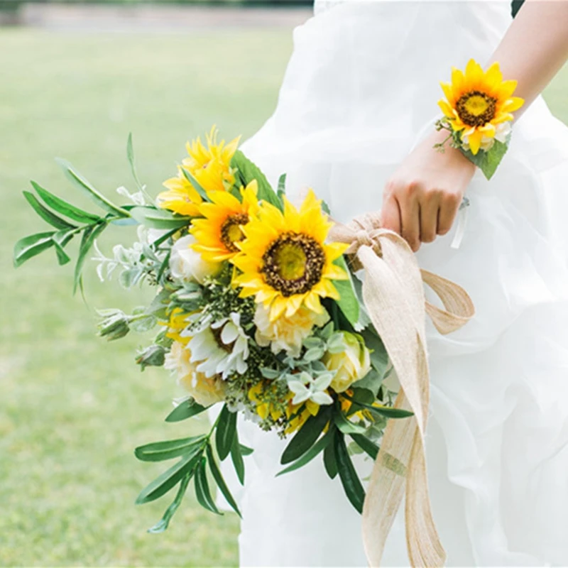 Свадебные цветы букет невесты Искусственные букеты De Mariage Подсолнух Свадебная