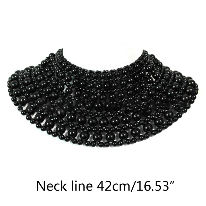 

H58E Temperamental Elegant Jewelry Bib Choker Necklace Vintage Luxurious Fanshaped Pearl Beaded Body Chain Shawl Collar Layered