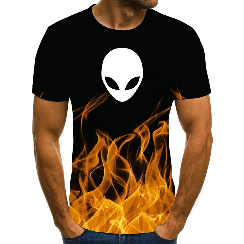 

2021 New Flame Men's T-shirt Summer Fashion Short Sleeve 3D Round Neck Top Smoke Element Shirt Trendy Men's T-shirt T-shirt