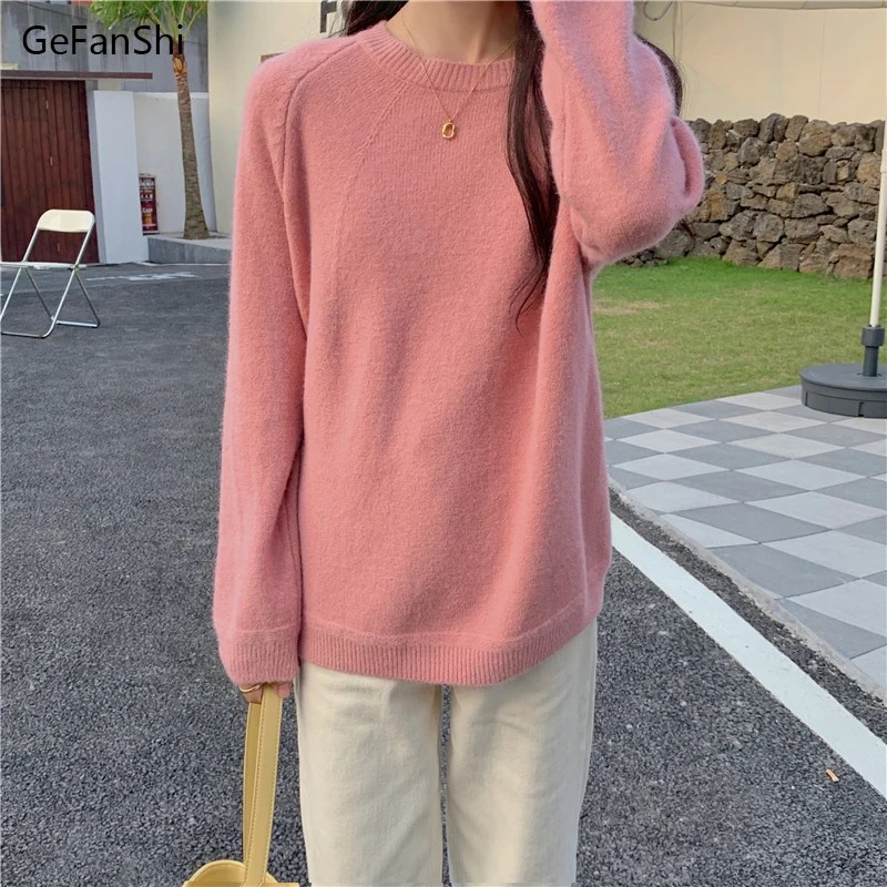 

2020 Autumn Winter Women's Knitted Sweaters Pullovers Casual Vintage Loose Jumper Basic Sweaters Oversize Top Knitwear Clothing