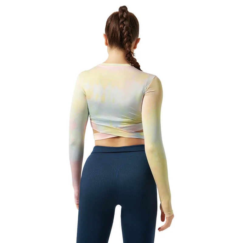 

Women's Tie-Dye Top New Gym Long-Sleeved Tight-Fitting Breathable Seamless Running Training Yoga Cycling Women's Sports T-Shirt
