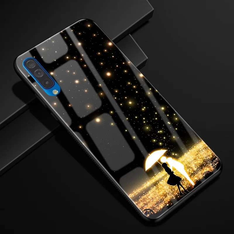 Для samsung Galaxy A50 чехол PC Пластиковый стеклянный чехол для телефона черный ТПУ бампер чехол для samsung Galaxy A50 A 50 A505F A505 чехол - Цвет: 37