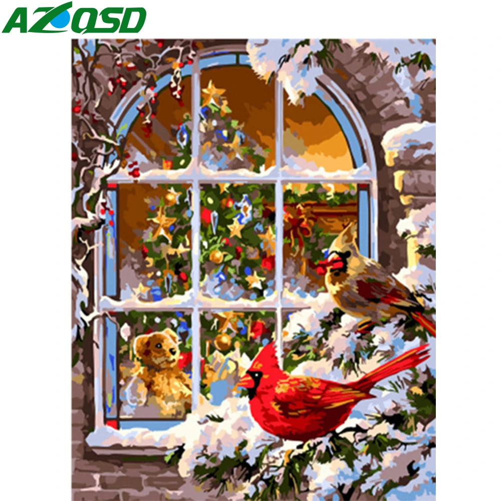 AZQSD краски по номерам птицы картины маслом полный набор животных Рождественский подарок Раскраска по номерам 40x50 см