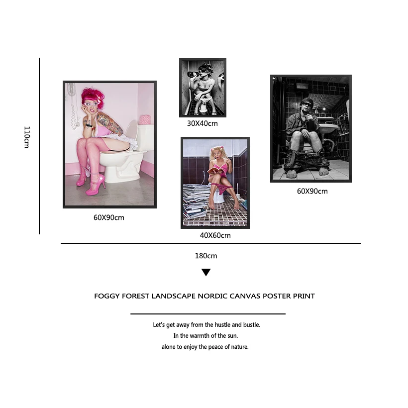 Унитаз сексуальная женщина мужчина Холст принты девушка курить и пить картина