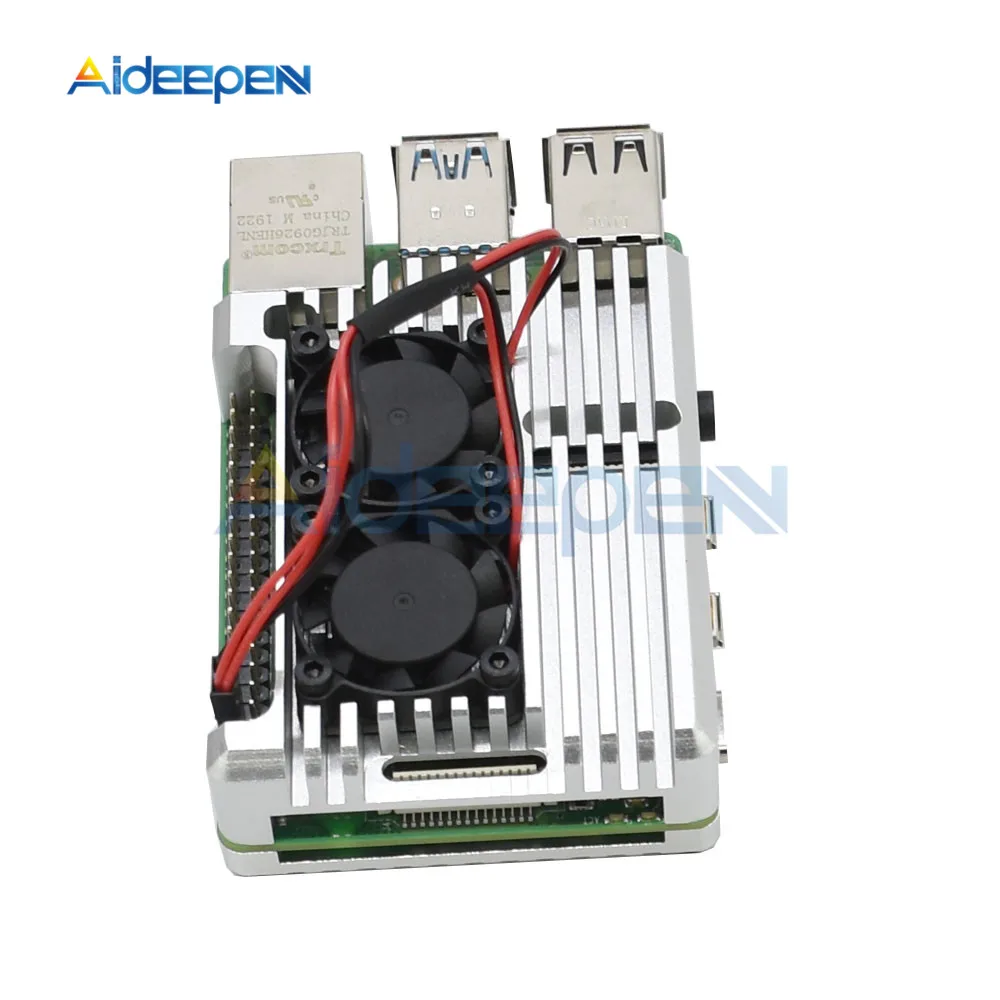 Алюминий CNC из алюминиевого сплава с корпус металлический корпус с двойной охлаждающий вентилятор Радиатор отвертка для Raspberry Pi 4 модели B