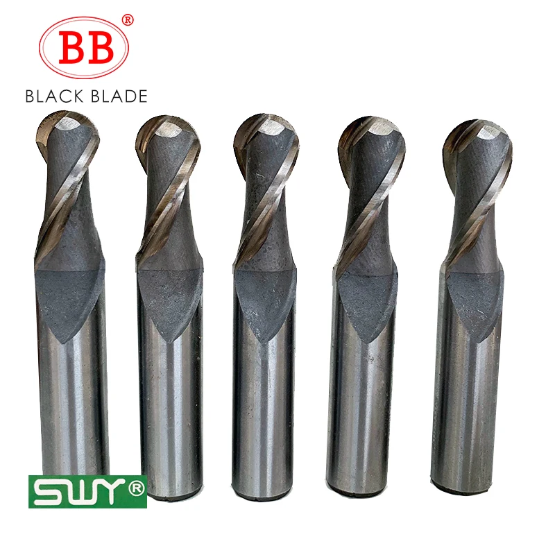 

BB Ball Nose End Mill with Straight Shank HSS Milling Cutter Radius 0.5 to 16mm Metal Low Speed Machining Tool