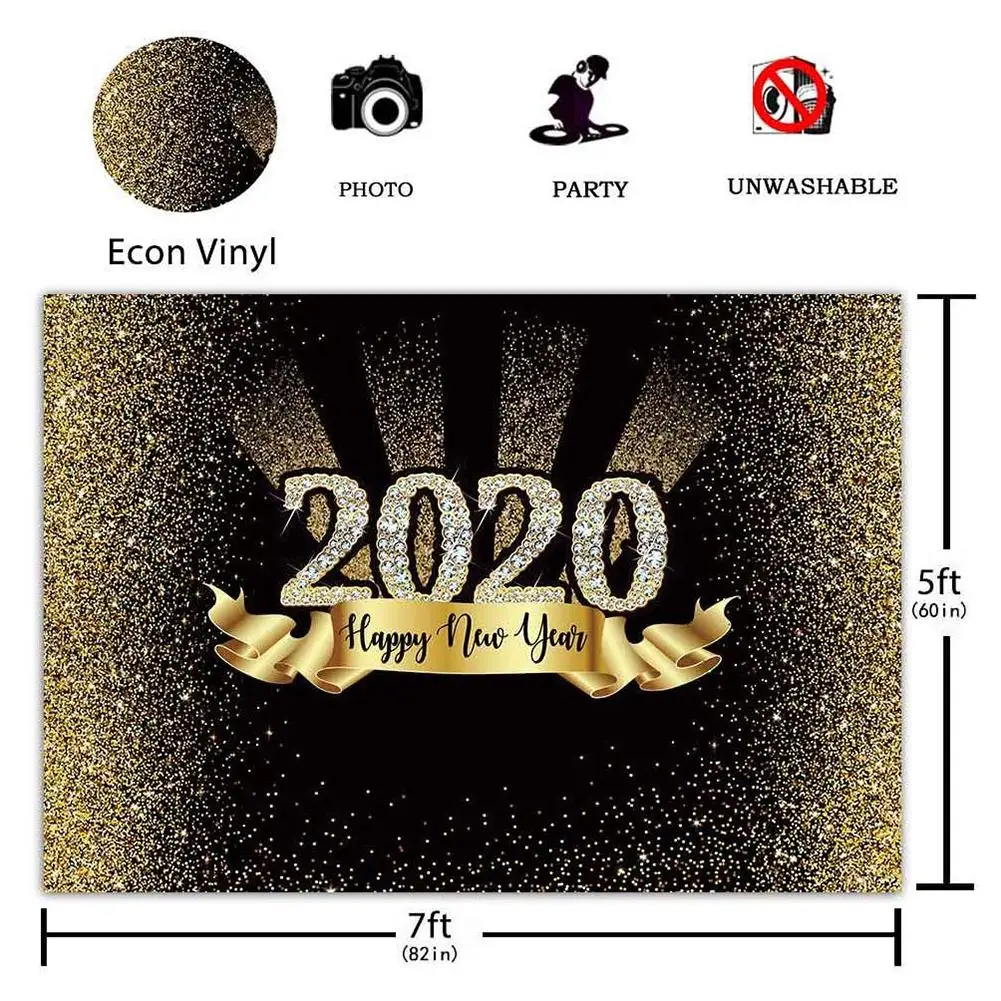 Счастливый Новый год 2020 декоративное фоновое полотно для золотистыми блестками
