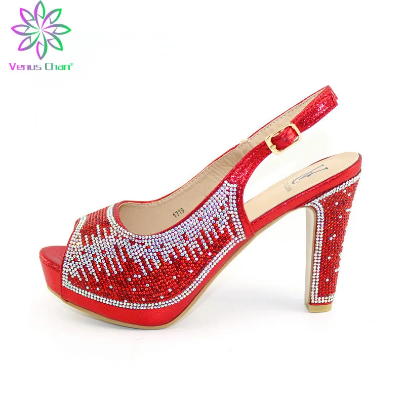 

2020 нигерийские дизайнерские туфли, африканские женские свадебные туфли, украшенные Стразы красного цвета