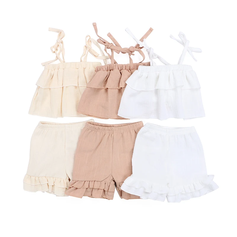 

Kaiya Angle Summer Solid Toddler Girl Clothes New Arrival Crew Neck Fashion Design Butterfly Decoration Clothes+Short Pants