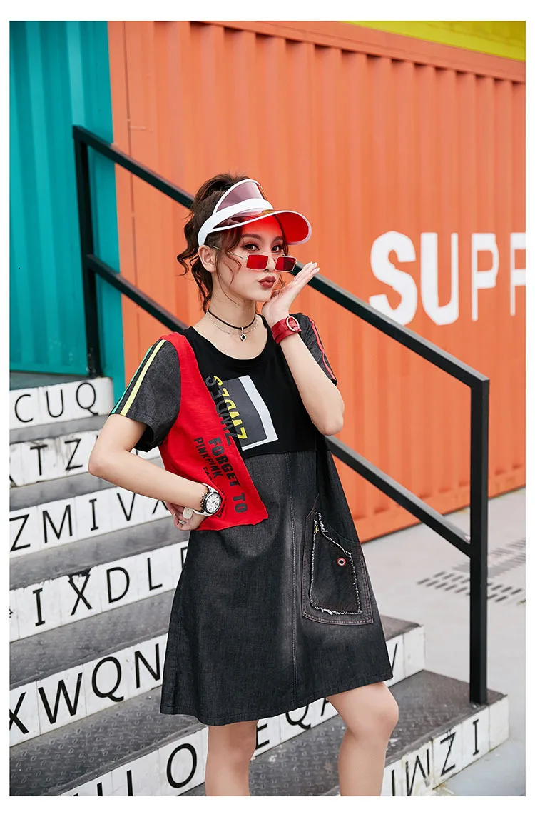 Max LuLu модная Корейская Брендовая женская летняя джинсовая одежда женские негабаритных мини-платья с принтом с коротким рукавом в стиле пэчворк Vestidos