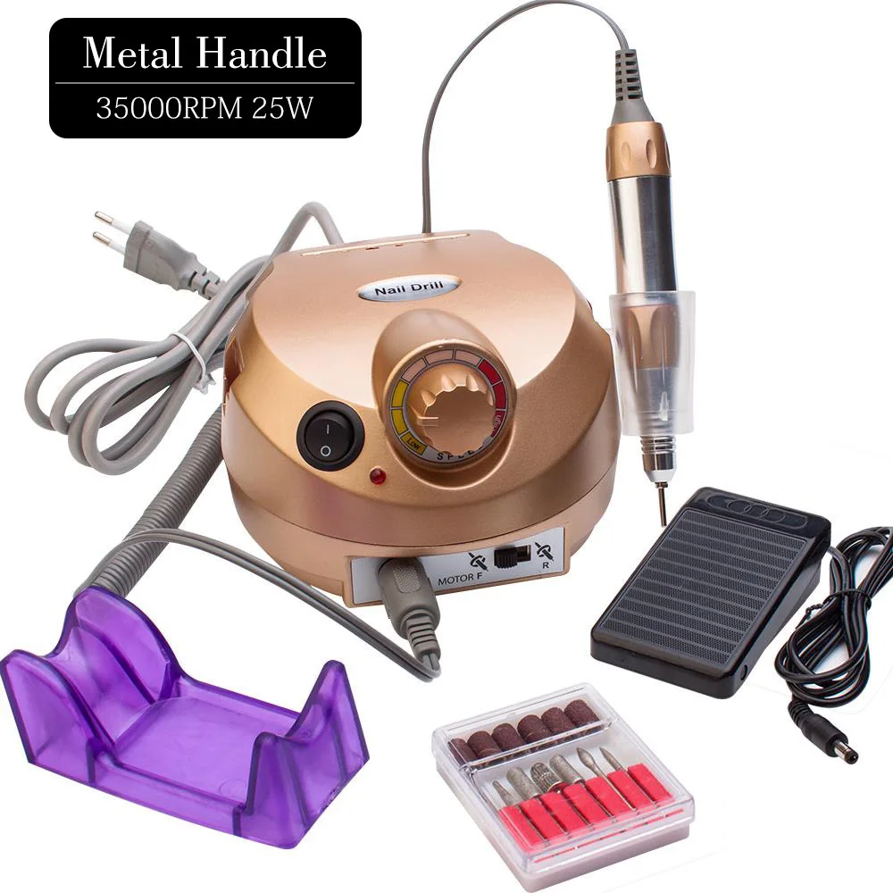 Gold EU 220V Set3 Профессиональный электрический сверлильный станок, Электрический Маникюрный сверла машины, аксессуары для педикюра, набор для дизайна ногтей, сверлильный инструмент для ногтей - Color: Gold EU 220V Set3