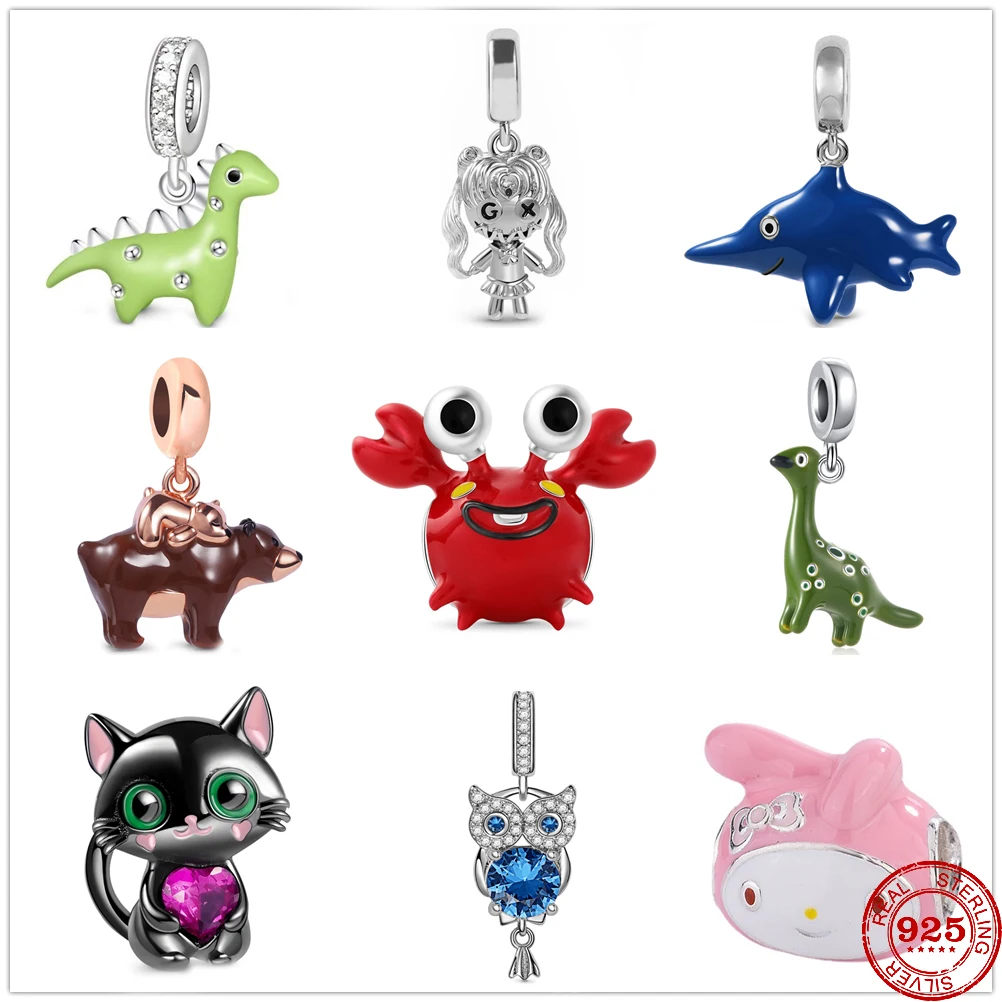 Бусины-подвески женские из серебра 925 пробы в виде динозавра краба совы кролика |