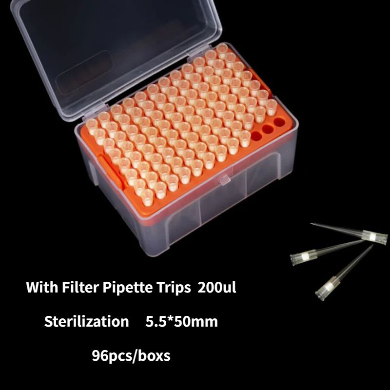 

Pipette Tips with Fllters 200ul yellow Sterilized Pipette Tip well 96 holes filter Tips