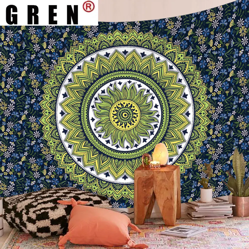 

GREN Indian Bohemian Mandala Tapestry Wall Hanging Covering Rugs Background Cloth Beach Mat Blanket Art Bedroom Dorm Home Decor