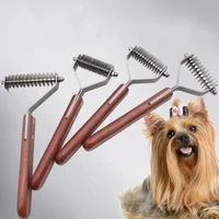multifunction pets dog cat stainless steel dense needle comb brush rake wood handle hair care shedding clean grooming tool