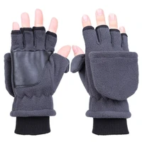 women men winter polar fleece half finger flip gloves double layer thicken touch screen fingerless convertible mittens wrist wa