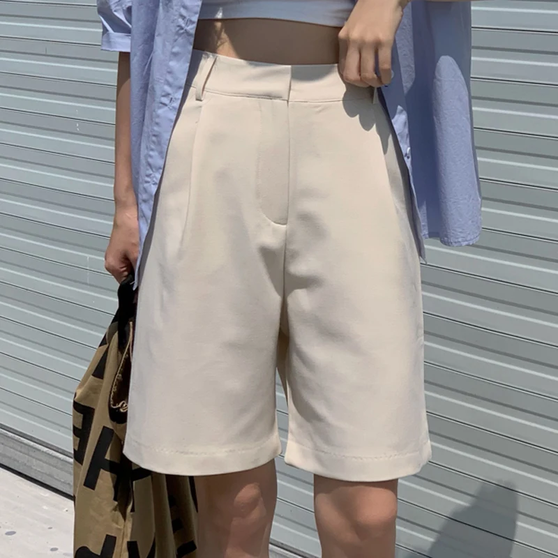 

Alien Kitty 2021 New Summer Women Solid High Waist Casual Trousers Shorts Female Midi Loose Office Lady Elegant Fashion Zipper