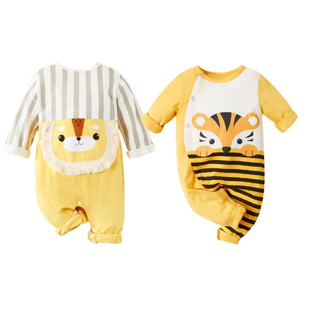 Детский комбинезон в полоску с Рисунком Тигра для новорожденных девочек и