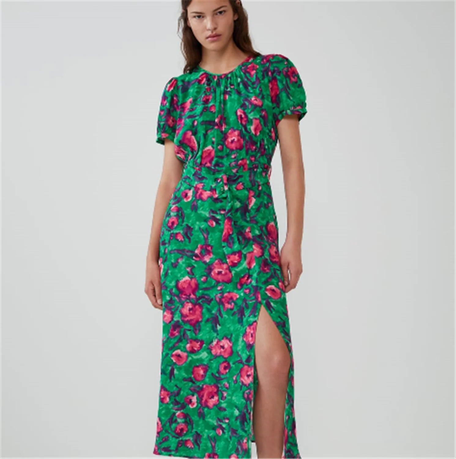 2019 платье ZA летнее Новое Женское с цветочным принтом Бохо коротким рукавом