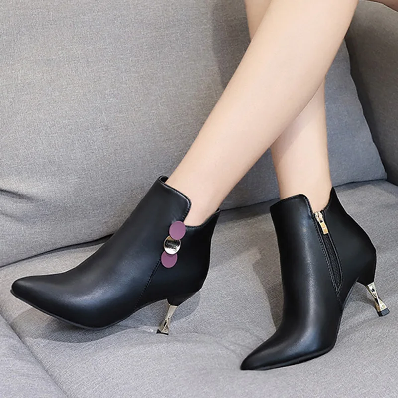 Rimocy/Модные женские ботильоны на высоком металлическом каблуке пикантные ботинки