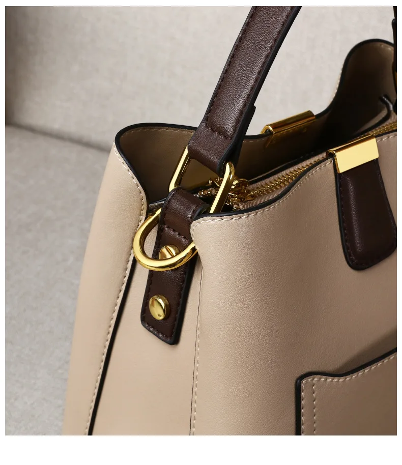 

2021 new leather handbag shoulder bag with super good texture messenger bag wild large-capacity bucket bag