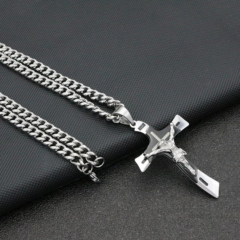 

New Arrivals Women Cross Necklace Stainless Steel&Black Multi-Layer Jesus Cross Necklace Pendant Cross Men Jewelry