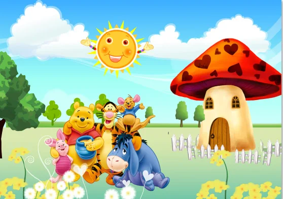 7x5FT зеленый Трава Сад Винни Медведь Тигр цветы небо пользовательские фото студия